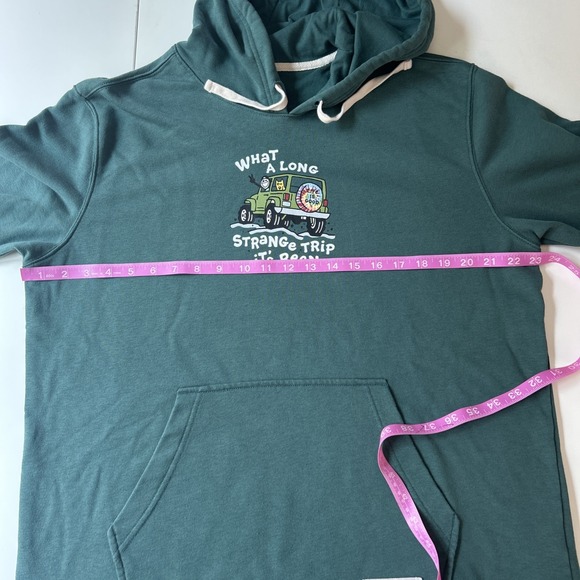 Life Is Good Green Hoodie Jeep "What A Long Strange Trip Its Been" Mens Sz Large - Picture 8 of 9